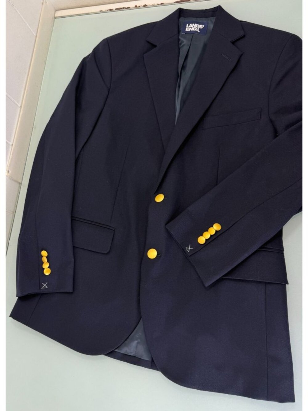 Lands End Blazer Sport Coat Mens 36R Navy Blue Gold 2 Buttons Single Vent